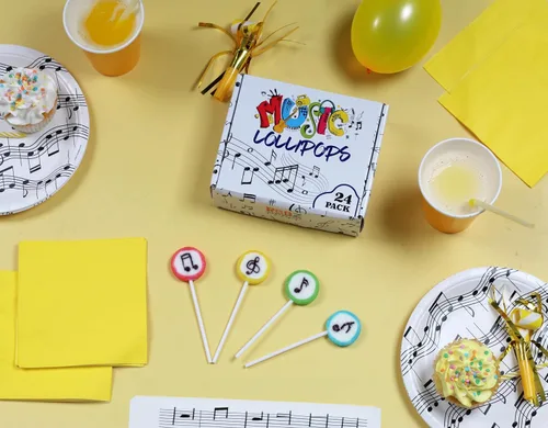 Vista 3 de Paletas de caramelo con música - 24 piruletas envasadas individualmente - Regalos con tema de música - Dulces Tik Tok - Favores de fiesta de música