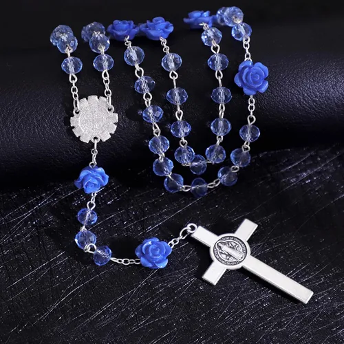 Vista 79 de KOMI Rosario de cuentas católicas para mujer, collar de cuentas de rosario con cruz de crucifijo, perlas de cristal, rosario, rosarios, católicos