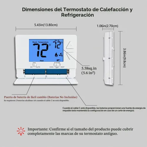 Vista 6 de Termostato no programable para casa, termostato digital de ahorro de energía, sistemas de una sola etapa, 1 calefacción/1 refrigeración, fácil Azul