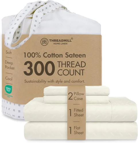 Vista 46 de Threadmill Juego de sábanas de algodón Twin Sábanas 100% algodón para cama tamaño Twin Juego de sábanas de satén jacquard damasco con bolsillo