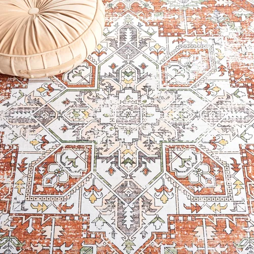 Vista 4 de SAFAVIEH Alfombra lavable Arizona Collection – 3 x 5 pies, marfil y al óxido, antideslizante y fácil de limpiar, ideal para sala de estar, entrada