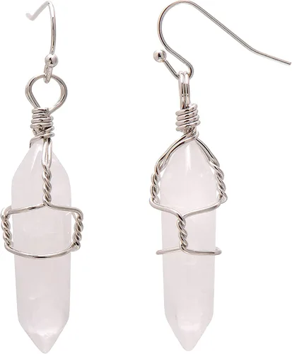 Vista 42 de Pendientes de cristal de punta envuelta en alambre de piedra pulida para mujer Reiki Energy Healing