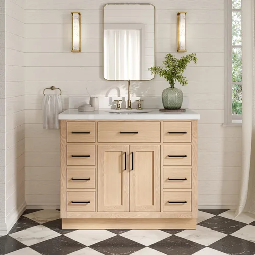 Vista 32 de ARIEL Hepburn - Tocador de baño de 30 pulgadas con fregadero, madera maciza, encimera y protector contra salpicaduras de cuarzo blanco puro de 1.5