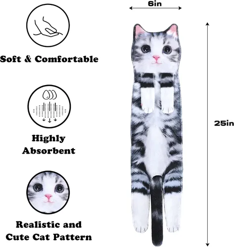 Vista 7 de Toallas de mano divertidas con forma de gato para baño y cocina, adorno de gato bonito y decorativo, toallas para la cara para colgar, para el Día