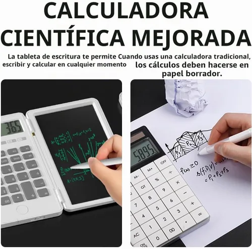 Vista 5 de Calculator with Writing Pad,12-Digit LCD Display, Dual Power Solar + Coin Cell,1-Yr Battery Life Silicone Keys for Comfort Lightweight Portable for