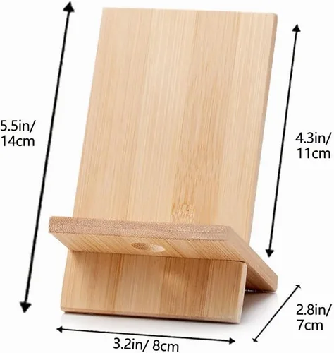 Vista 6 de Soporte de bambú para teléfono celular con orificio de carga, soporte de madera desmontable para teléfono móvil para escritorio, soporte de tableta