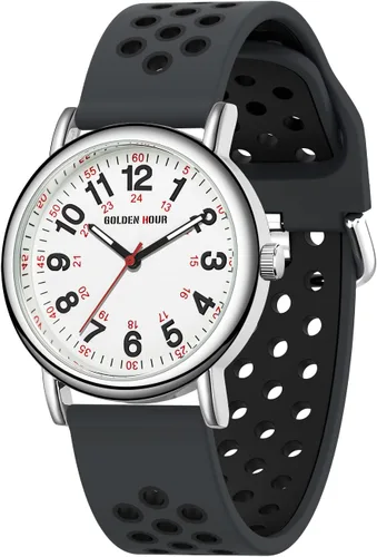 Vista 25 de GOLDEN HOUR - Reloj de enfermera impermeable para profesionales médicos, estudiantes, mujeres y hombres, esfera luminosa de fácil lectura, 24 horas