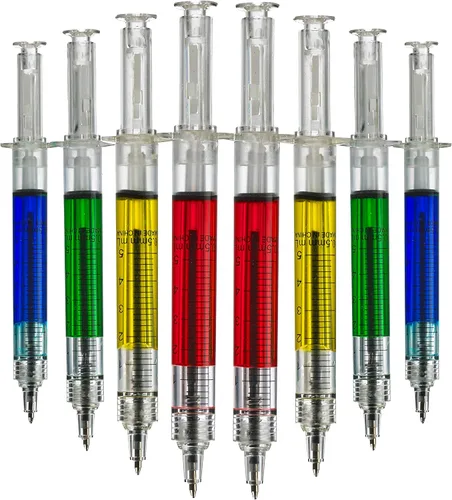 Vista 8 de Bedwina Bolígrafos de jeringa (paquete a granel de 12) bolígrafos retráctiles divertidos multicolor novedosos para enfermeras, suministros escolares