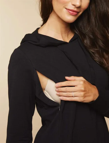 Vista 3 de Motherhood Maternity Sudadera de forro polar de manga larga con capucha para mujer