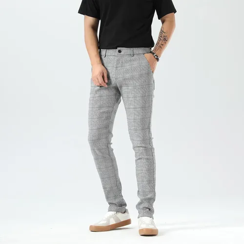 Vista 8 de Plaid&Plain Pantalones a cuadros para hombre, pantalones de vestir ajustados para hombre, pantalones chinos ajustados para hombre