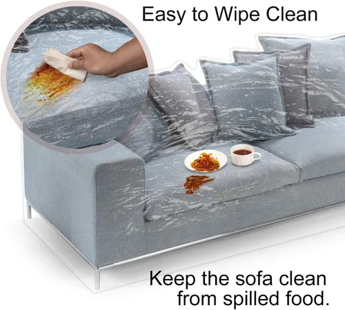 Vista 6 de KEBE Funda de sofá transparente y más gruesa para mascotas, protector de plástico resistente al agua a prueba de arañazos de gatos y perros, funda