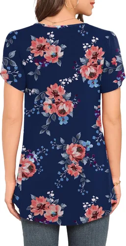 Vista 3 de LAOLASI Blusa casual de verano para mujer, manga corta, cuello en V, holgada, para ocultar el vientre