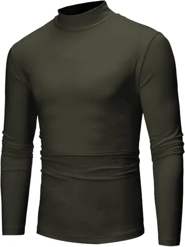 Vista 3 de Camisetas negras para hombre 2023 de manga larga cuello alto cálido suéter casual suave cómodo sólido Mock Pullover Undershirt