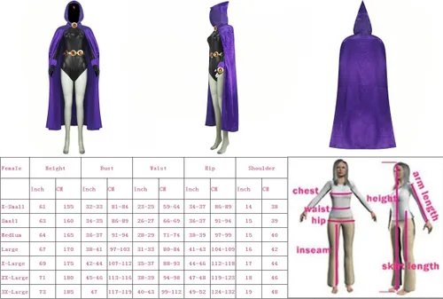 Vista 6 de PAINEOMN Disfraz de Halloween para mujer, overol negro con capa morada con capucha, conjunto completo para trajes de disfraces