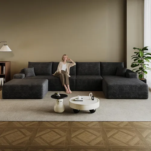Vista 54 de Sofá modular en forma de L de 96 pulgadas con diván, moderno y cómodo sofá de pana para sala de estar, sofá de espuma viscoelástica, no requiere