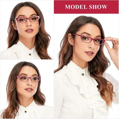 Vista 5 de AQWANO Cat Eye Reading Glasses Women - Blue light block Computer Readers Eyeglasses