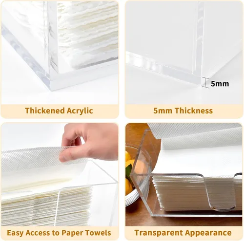 Vista 4 de 1 paquete de soporte de toalla de papel acrílico, dispensador de servilletas de encimera para pliegue C Toallas de papel multiplegables y triples