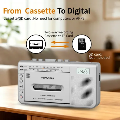 Vista 3 de TOMASHI Reproductor de cinta de casete,Grabadora de cinta,Convertidor