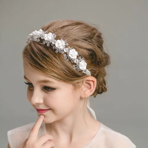 Vista 4 de Papoopy Tocado de niña de las flores para boda, primera comunión, novia, accesorios para el cabello (F9)