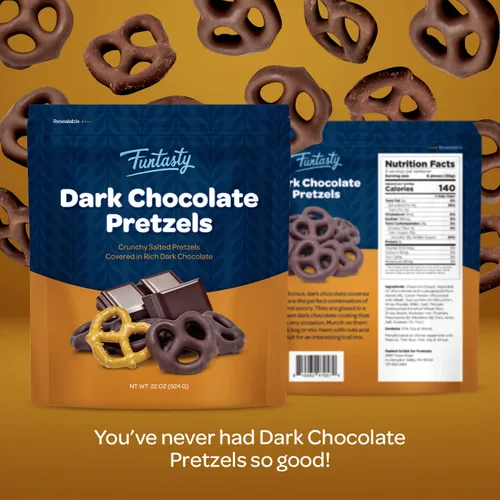 Vista 2 de Pretzels cubiertos de chocolate negro - Paquete de 22 onzas Mini Pretzels, Office Snack, Salty Pretzels in Rich Dark Chocolate
