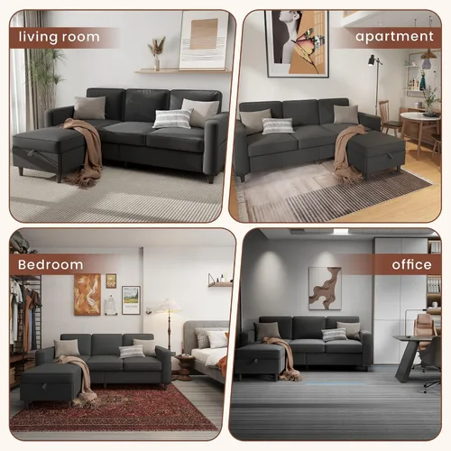Vista 6 de Sofás seccionales para sala de estar, sofá de asiento profundo, cómodo sofá modular en forma de L, con diván de almacenamiento, fundas lavables