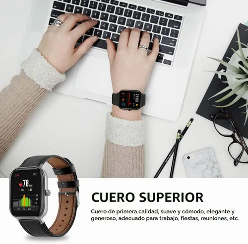 Vista 5 de FitTurn Correa de reloj de cuero compatible con Cubitt CT4/CT2 Pro GPS, reloj inteligente de repuesto deportivo, correa de cuero con hebilla de Negro