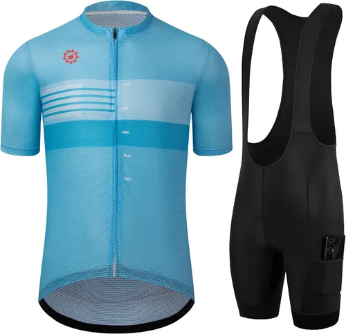 Vista 30 de GCRFL Conjunto de camiseta de ciclismo para hombre, camiseta ligera para ciclismo de carretera, pantalones cortos con bolsillos acolchados