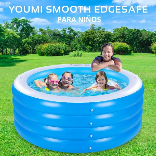 Vista 5 de Piscina inflable, piscina inflable redonda grande de 70 x 30 pulgadas con asas, piscina familiar, fiesta acuática de verano, al aire libre, patio