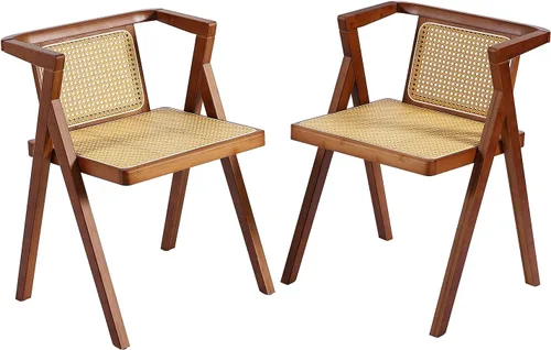 Vista 17 de Furlide Juego de 2 sillas de comedor de ratán, sillas de comedor modernas de mediados de siglo con brazos, sillas de bambú para exteriores