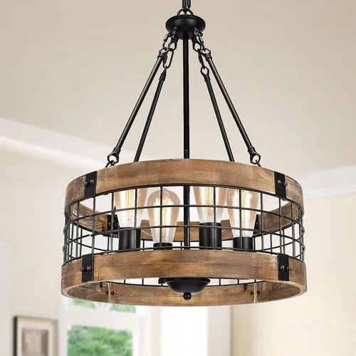 Vista 10 de 2-Luz Lámpara de Techo de Granja con Montura Semi Empotrada, Lámpara de Techo de Madera Rústica para Pasillo, Cocina, Entrada, Vestíbulo