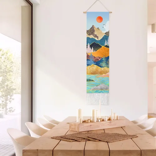 Vista 2 de RosieLily Tapiz de arte de pared, tapiz de naturaleza de montaña azul, 13 pulgadas de ancho x 51 pulgadas de alto, para decoración de pared