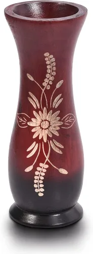 Vista 3 de AeraVida Florero de madera de árbol de mango cóncavo rojo de 8 pulgadas Florero decorativo de madera de granja para mesa Decoración del hogar