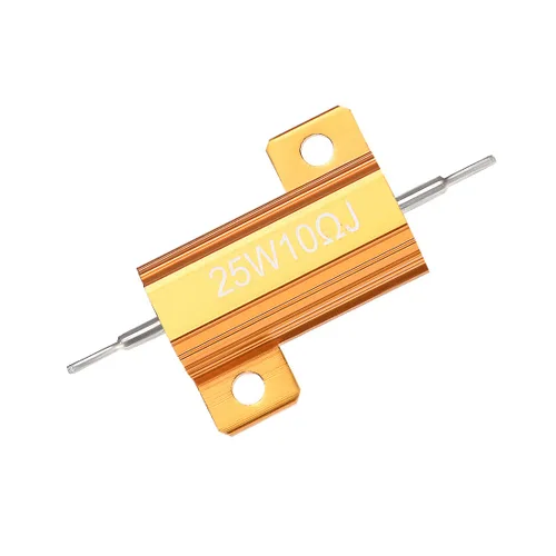 Vista 5 de uxcell Resistor de caja de aluminio de 25 W, 10 ohmios, 5%, grifo de rosca, resistencias de carga enrolladas montadas en chasis, tono dorado, 5