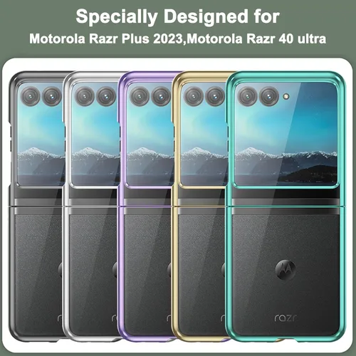 Vista 7 de Ninki Funda transparente para Motorola Razr Plus 2023, cubierta protectora ligera electrochapada, ultra delgada, color plateado