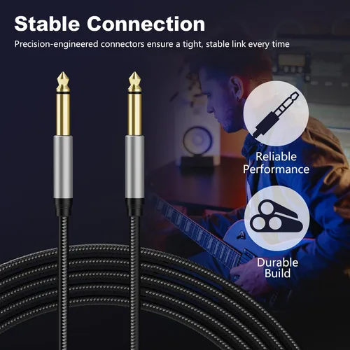 Vista 3 de Cable de instrumento de 6,35 mm 3 pies, cable de conector Jack mono 6,35 mm 1/4 pulgadas TS plateado premium desequilibrado, cable de parche