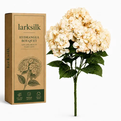 Vista 13 de Larksilk Arbusto artificial beige de la hortensia, flores al aire libre