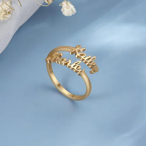 Vista 4 de Anillo personalizado con doble nombre para mujer, anillo de oro personalizado con nombres, anillos de promesa para su madre, regalos personalizados