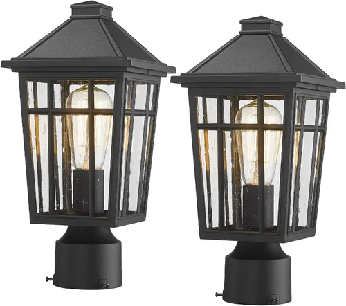 Vista 18 de Darkaway Luces de Poste para Exteriores Accesorio de Luz de Poste de Lámpara, Carcasa de Aluminio Impermeable con Vidrio de Efecto Ondas de Agua