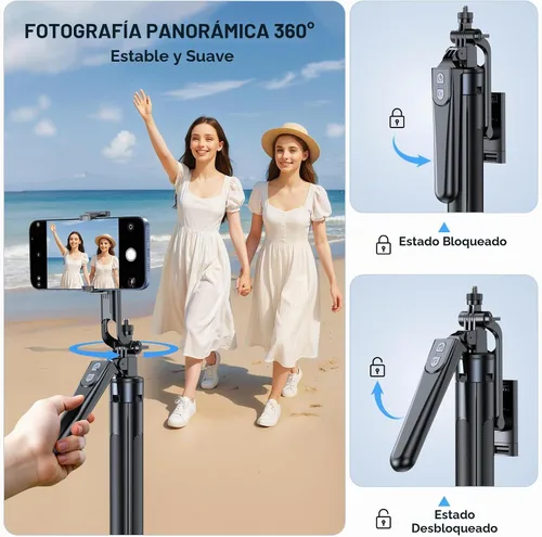 Vista 4 de Trípode Selfie Stick, trípode de 71 pulgadas para iPhone, rotación de 360° con control remoto inalámbrico, soporte portátil de aluminio para Negro