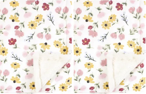 Vista 22 de Hudson Baby Infant Girl Plush Blanket with Furry Binding and Back, Navy Bold Floral, One Size (Pack of 2)
