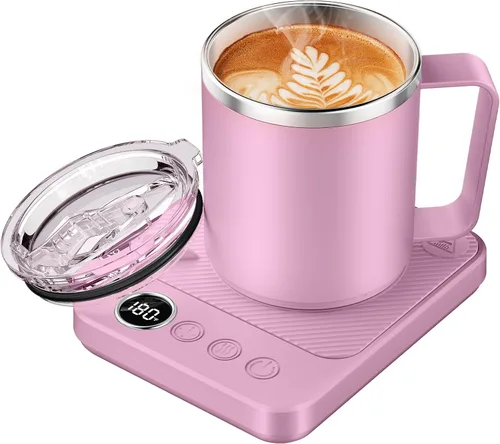 Vista 9 de Calentador de Taza de Café y Juego de Taza para Escritorio, Calentador Eléctrico de Taza de Café con Taza Calentada de 16oz, Calentador de Café