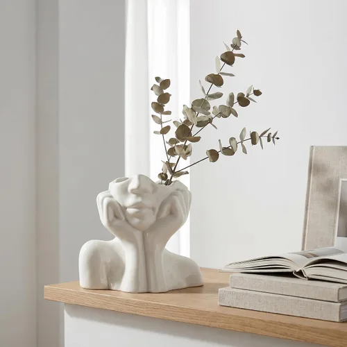 Vista 7 de Jarrón de cerámica con forma de mujer, ideal para decoración de estante, moderno florero para decoración de mesa, florero pequeño de granja
