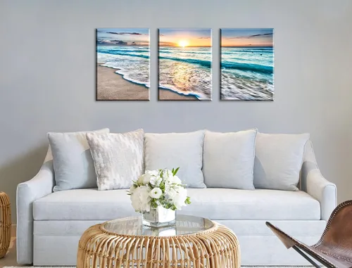 Vista 7 de 3 piezas de decoración del océano, decoración moderna de playa para baño, arte de pared para sala de estar, decoración de playa para el hogar