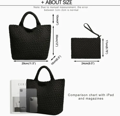 Vista 3 de JINMANXUE Bolso Hobo tejido para mujer, bolso de mano de neopreno de gran capacidad, bolso de hombro casual hecho a mano