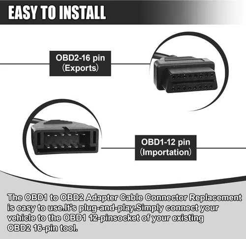 Vista 6 de Adaptador OBD1 a OBD2, lector de código de cable automático, herramienta de extensión de diagnóstico, OBD1 de 12 pines a OBD2 16 pines, cable