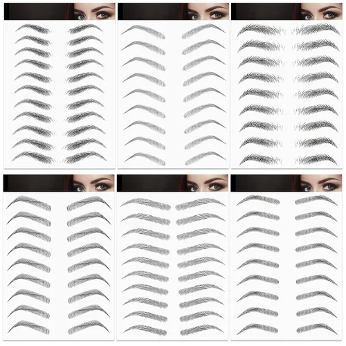 Vista 12 de 6 hojas 4D de cejas de transferencia autoadheribles con apariencia de vello natural, impermeables, preparadas y modeladas con estilo arqueado