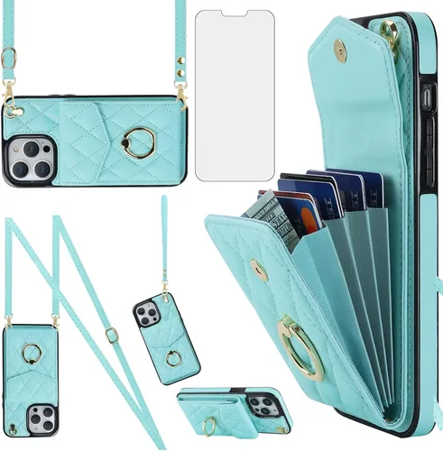 Vista 3 de Asuwish Funda de teléfono para iPhone 13 Pro de 6.1 pulgadas con protector de pantalla de vidrio templado, correa de muñeca, anillo de bloqueo RFID