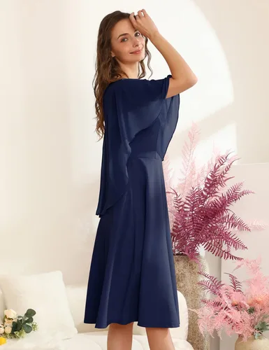 Vista 3 de HomRain Vestido de capa sin mangas para mujer con superposición de gasa, vestido formal de cóctel para invitada de boda