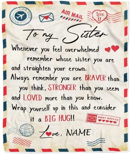 Vista 21 de Manta personalizada con texto en inglés «To My Sister from Brother I Love You Hugs» (texto en inglés) con texto en inglés «To My Sister», «I Love