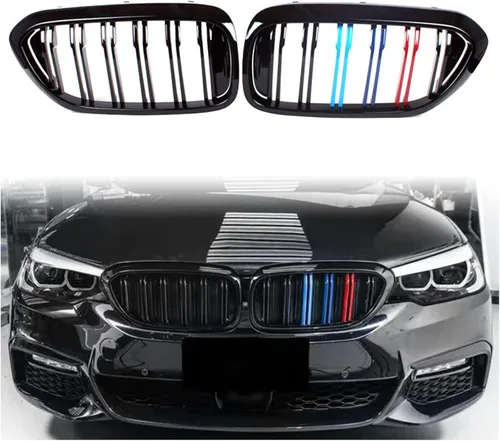 Vista 10 de Rejilla F10, parrilla frontal negra compatible con BMW 2010-2017 5 Series F10 F11 F18 M5 528i 535d 535i 550i, M Color Double Slats